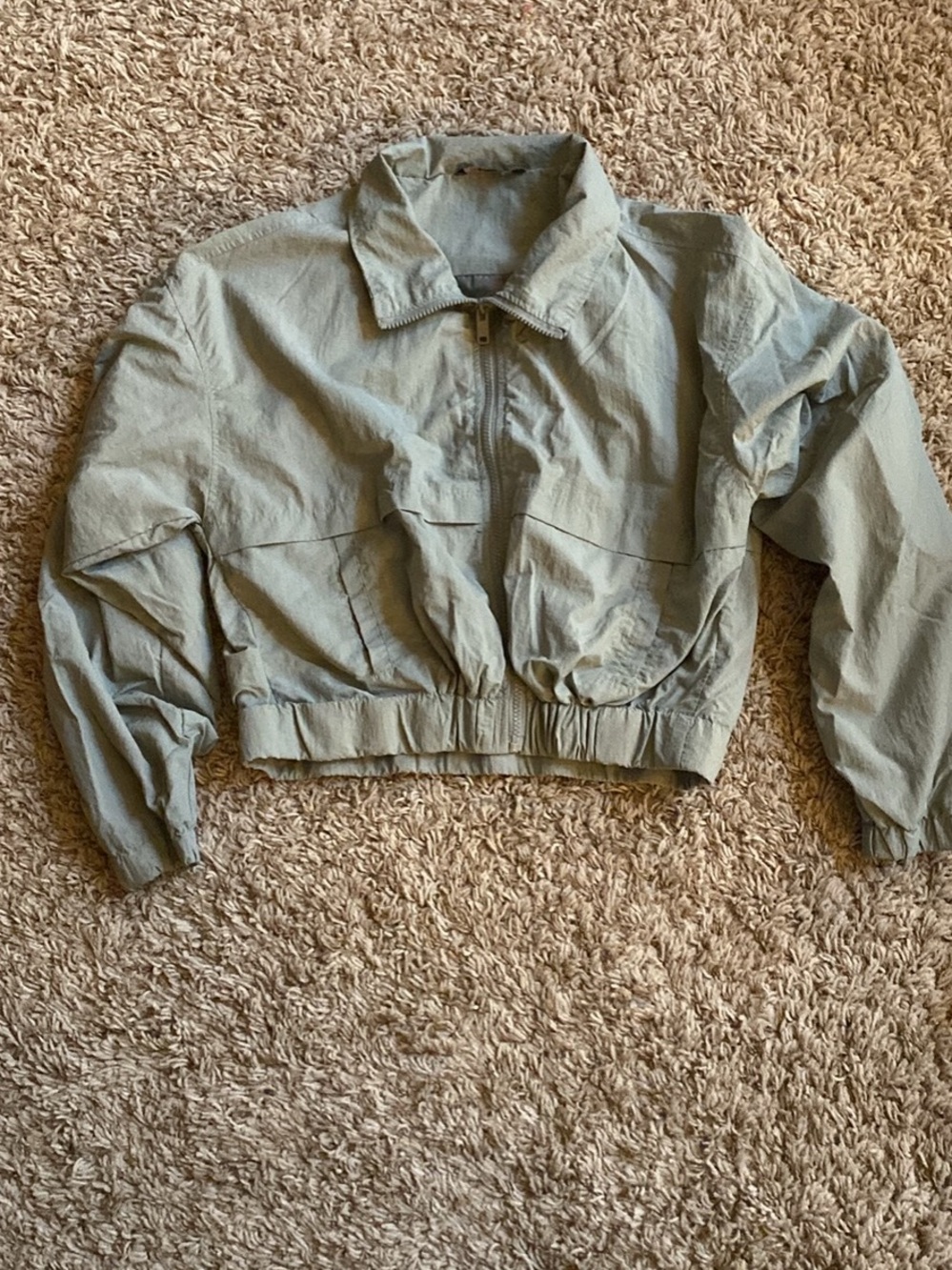 Ci Sono Cropped Light Sage Green Bomber Jacket